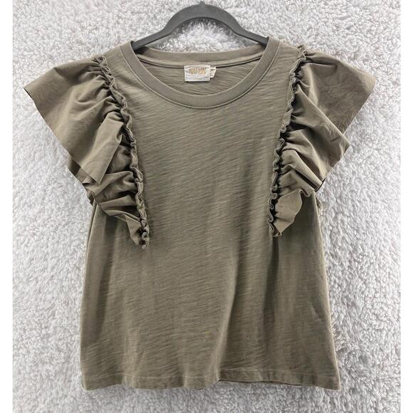 Nation LTD Tops - NATION LTD Para Boxy Tee Women's M Blouse Flounce Sleeve Knit Ruffle Sage Green